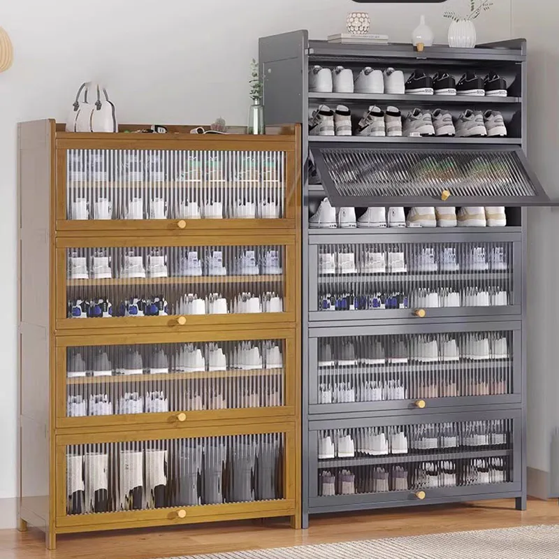 Прозрачные простые шкафы для обуви бамбуковый шкаф хранения регулируемая полка