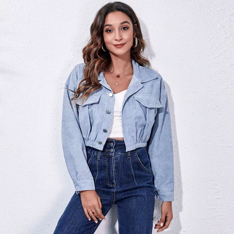 

Elegant Cropped Jacket Coat Women Long Sleeves Overshirt Chic Lady High Street Casual Loose Coats Top Button Up Female Jackets