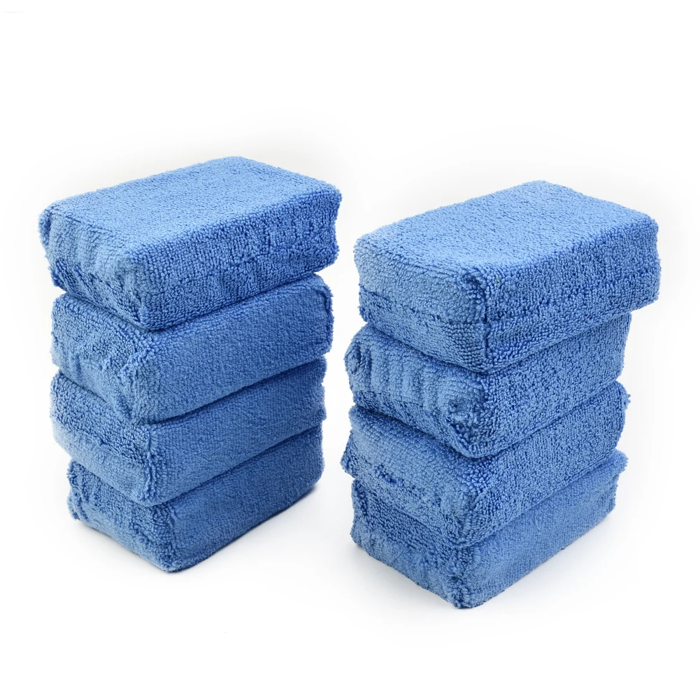 

4/8 PCS Microfiber Sponge Blue Microfiber Applicator Sponge Pads Car Wash Cloths Brush Wax Polish Auto Care 12cm*8cm*3.5cm