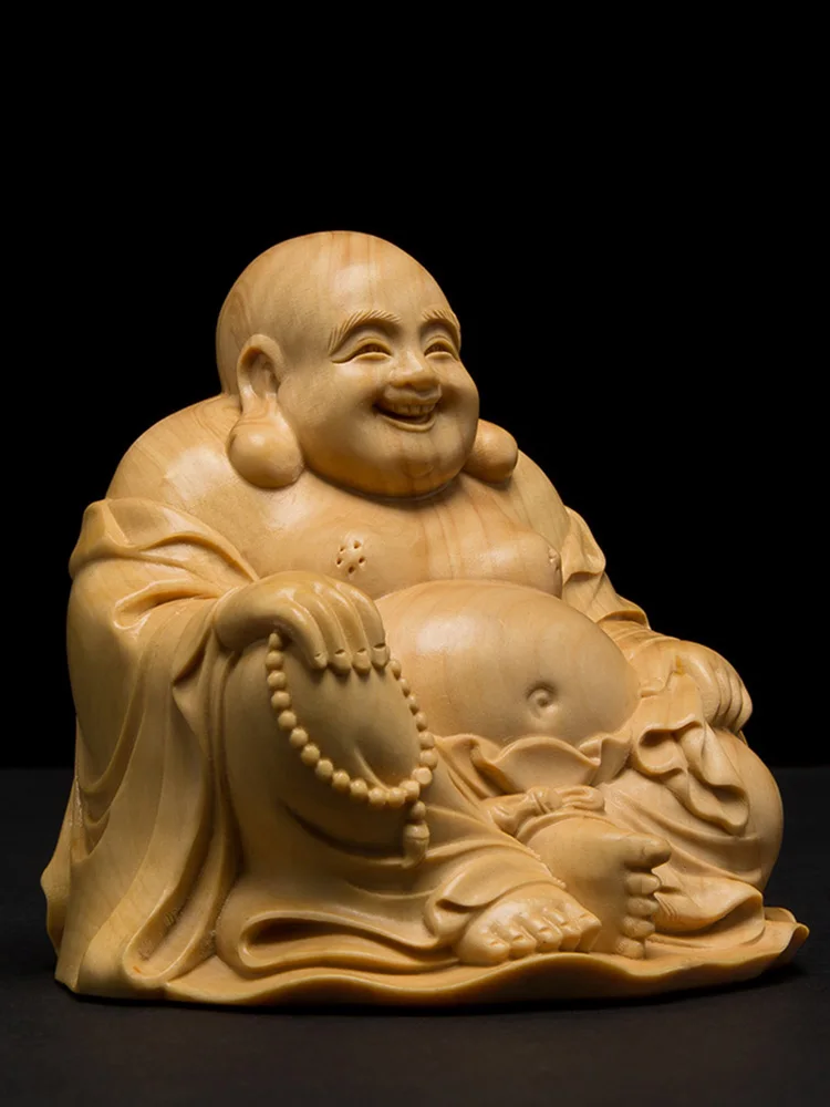 Деревянная мини-Статуэтка счастливого Будды маленькие фигурки деревянная