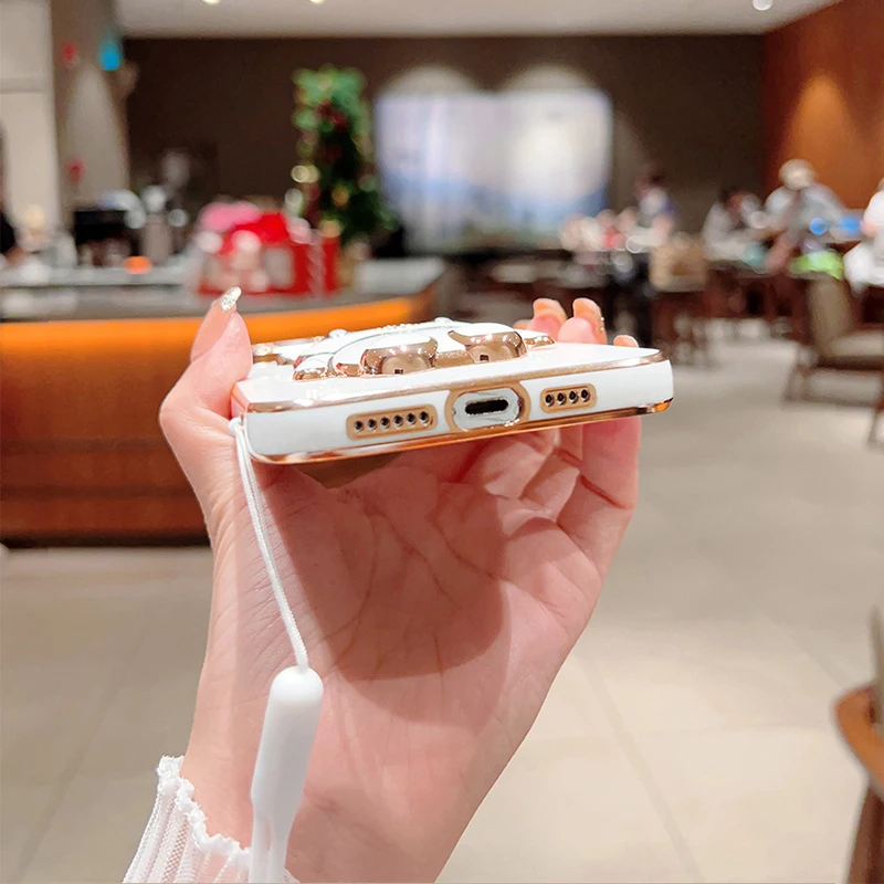 Cute Cartoon Rabbit Fold Stand For Xiaomi Poco X3 Pro Nfc Phone Case With Lanyard Luxury Plating Cover