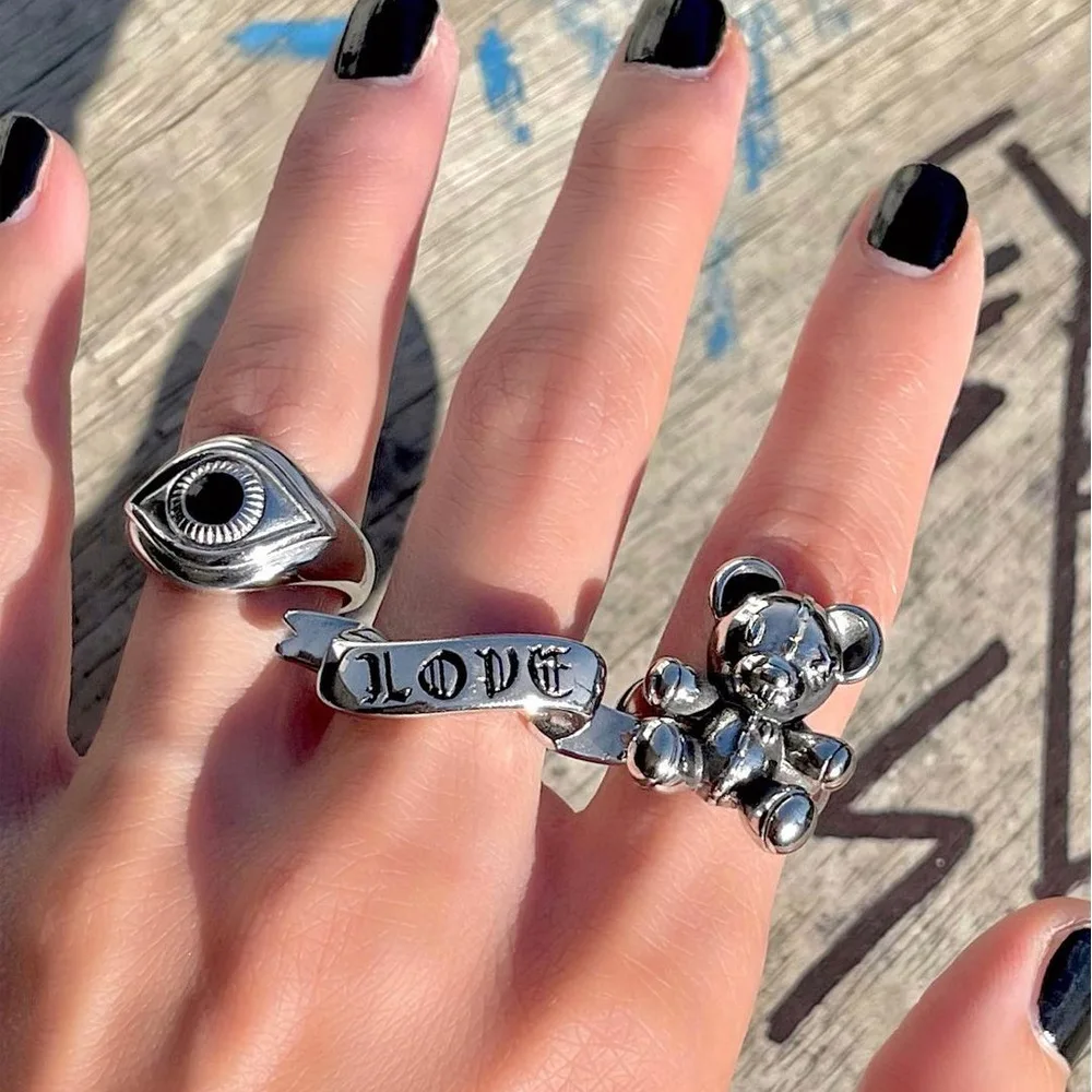 

Fashion Ring For Women Girls Smile Snake Men Jewelry Vintage Ancient Silver Color Punk Hip Hop Gothic Adjustable Rings