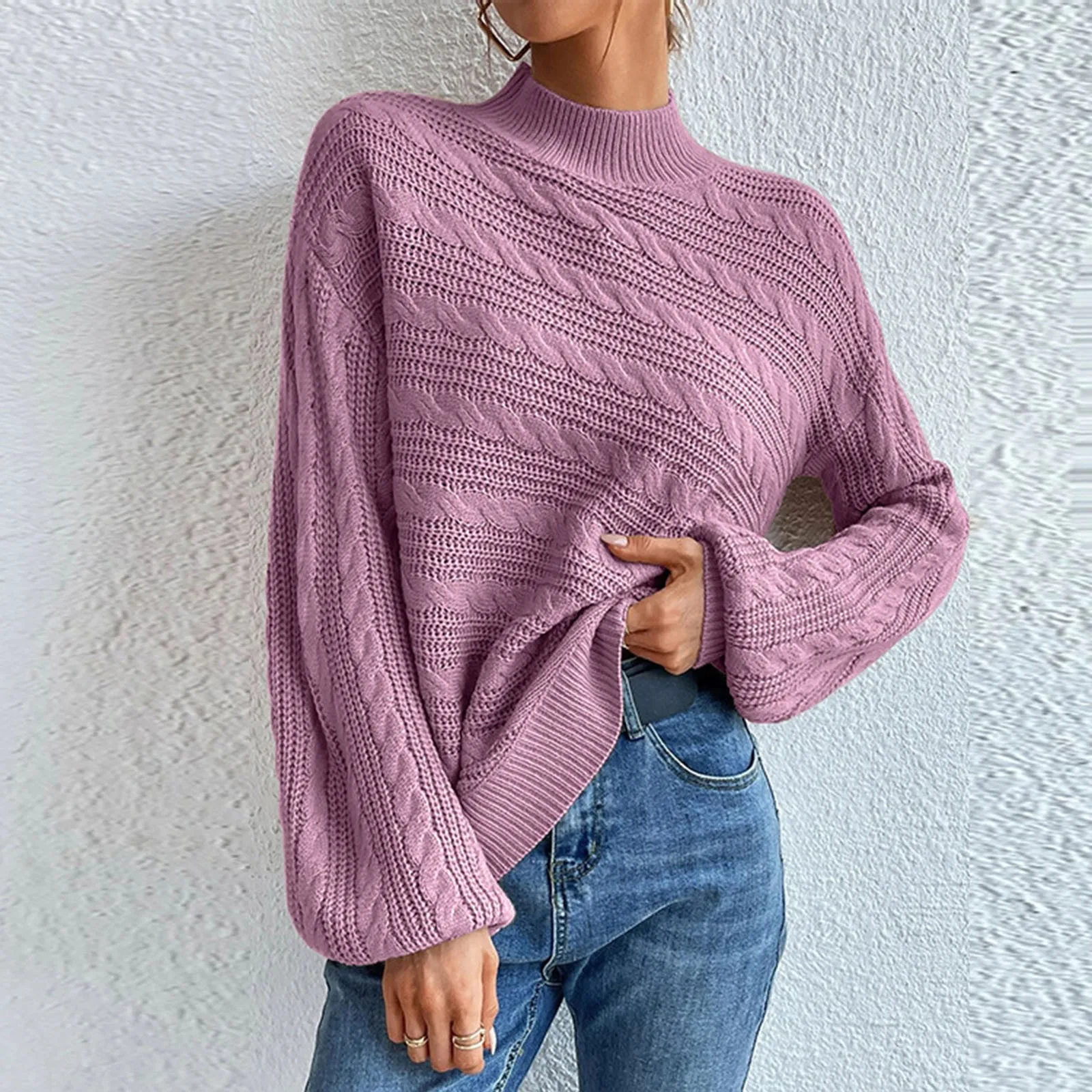 

Women's Knitted Sweater Autumn And Winter Casual Versatile High Neck Solid Long Sleeve Solid Color Commuter Pullover Sweater