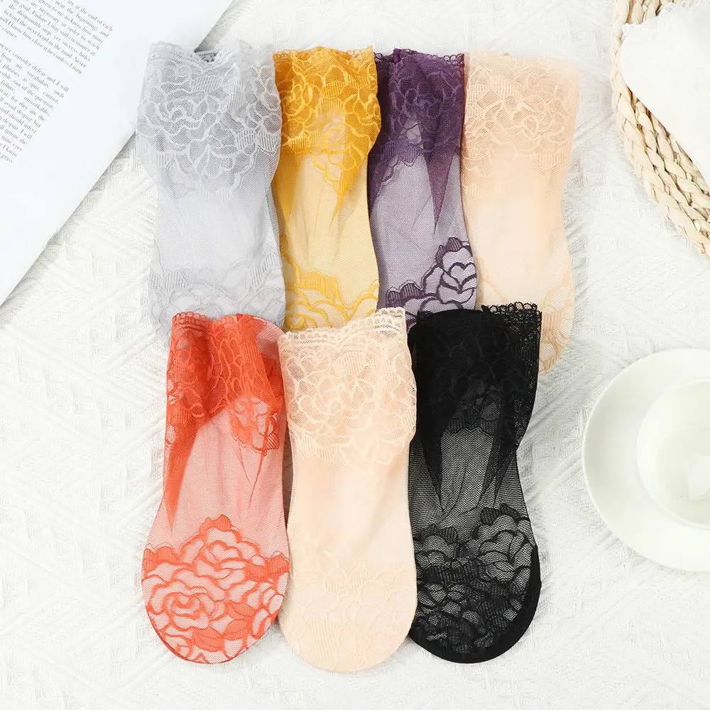 

Женские кружевные неглубокие носки с цветами, весенне-летние кружевные невидимые носки, носки-лодочки, тонкие Чулочные изделия