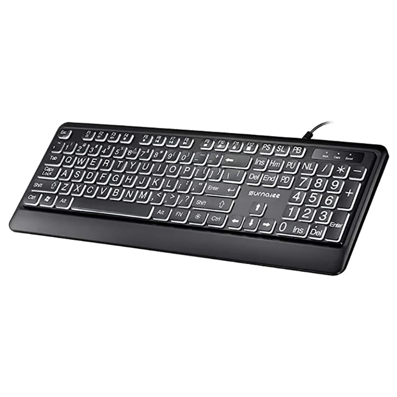 Large Font Print USB LED Backlit Keyboard 104 Keys Full Size Computer Keyboard for Seniors and Low for VISION Drop Shipping