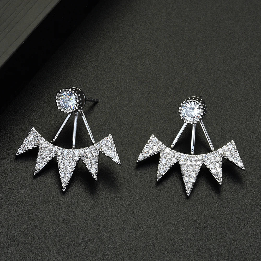 

Fashion Latest Statement Luxurious Micro Paved CZ Crystal Feather Stud Earrings for Women Bridal Wedding Brincos E-585