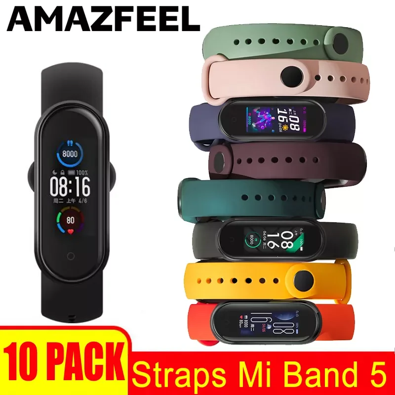 

10 шт./упаковка, силиконовые браслеты для Mi Band 6/5/4/3