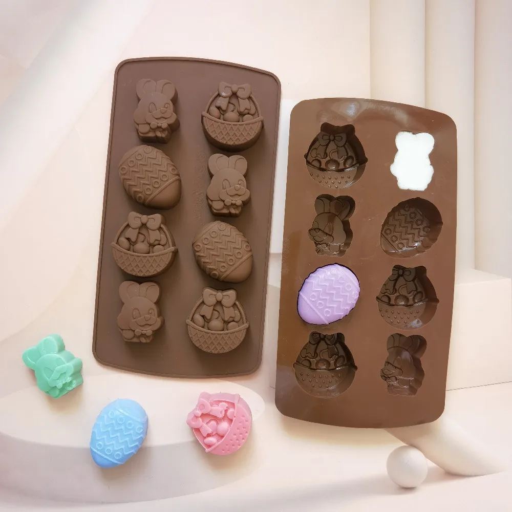 

2022 New Mini Easter Eggs Silicone Chocolate Mold Rabbit Basket Shaped Molds Candy Bar Cake Decorating Tools