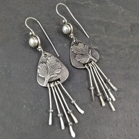 european and american popular inlaid pearl tassel earrings bohemian retro fashion leaf earrings female
