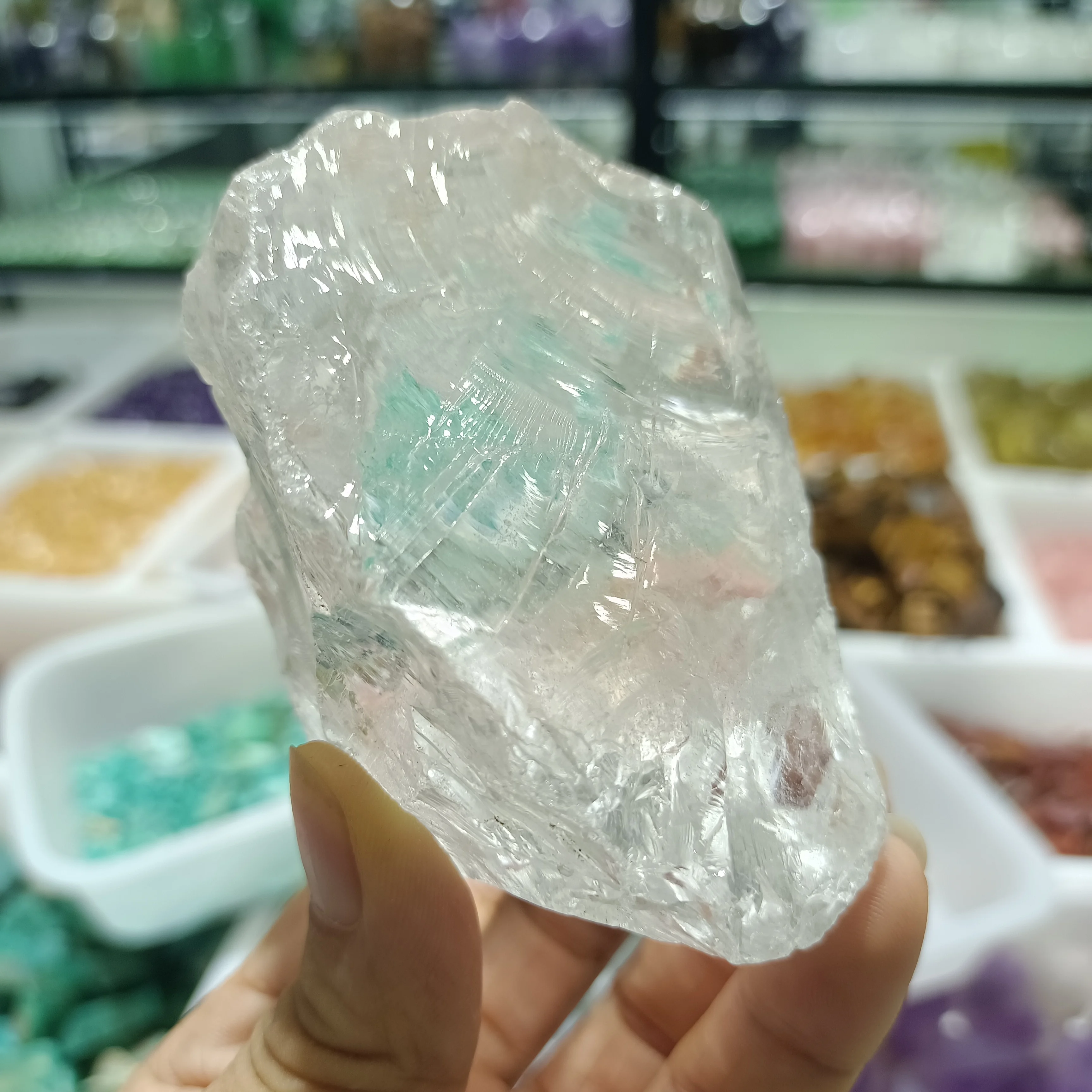 

Pure Natural White Crystal Rough Stone Diy Necklace Carved Transparent Spar