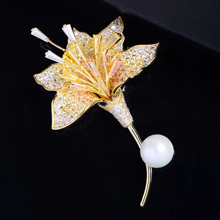 

Женская Брошь В Виде Цветка с инкрустацией из меди и циркона в европейском и американском стиле