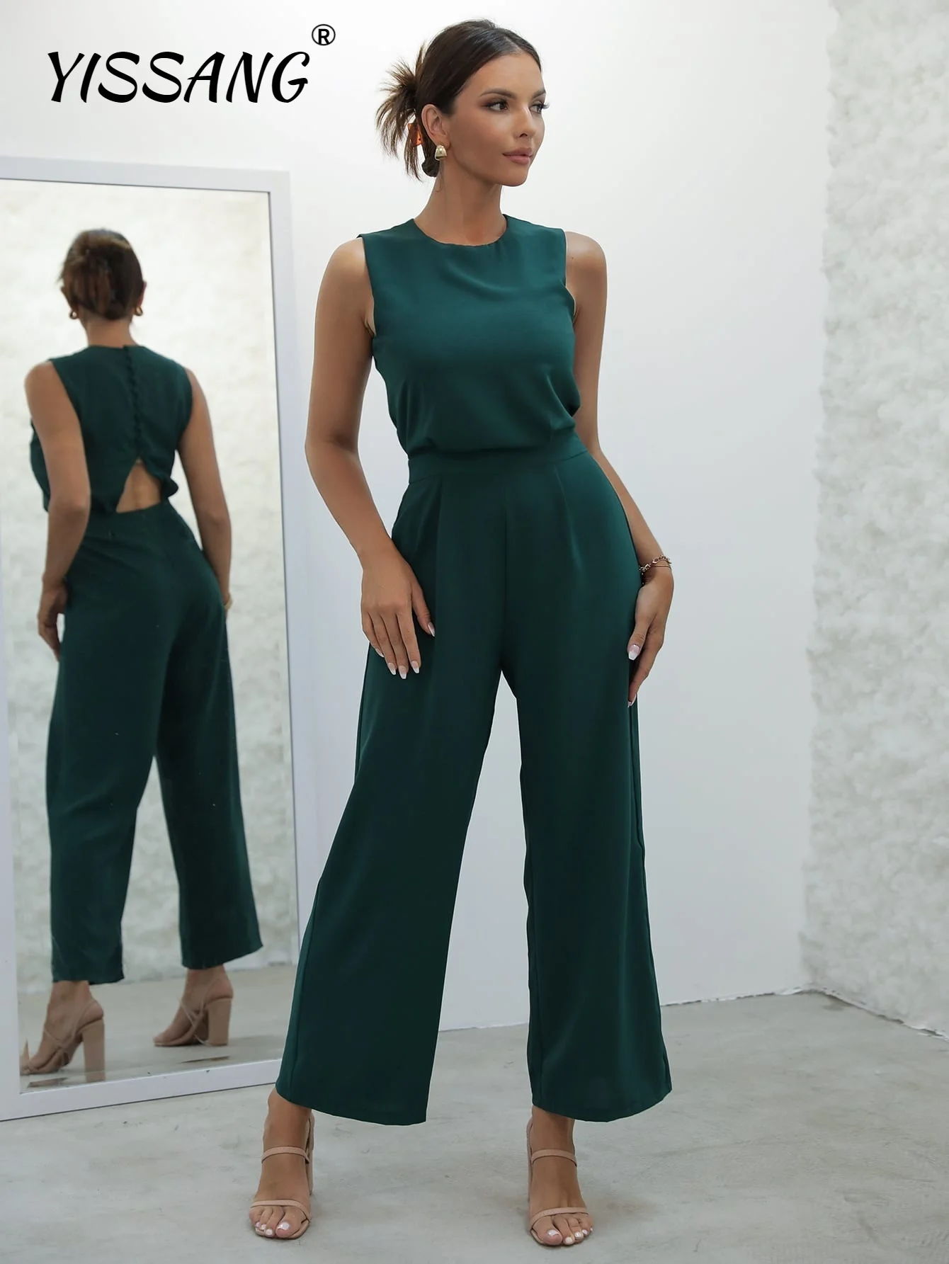 

Yissang Cut Out Button Back Wide Leg Jumpsuit