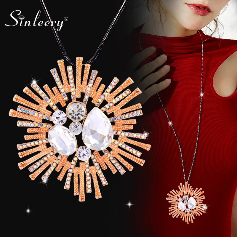 

SINLEERY Vintage Cubic Zirconia Chain Flower Long Necklace For Women Party Accessories Jewelry 2022 New Arrival MY468 SSP