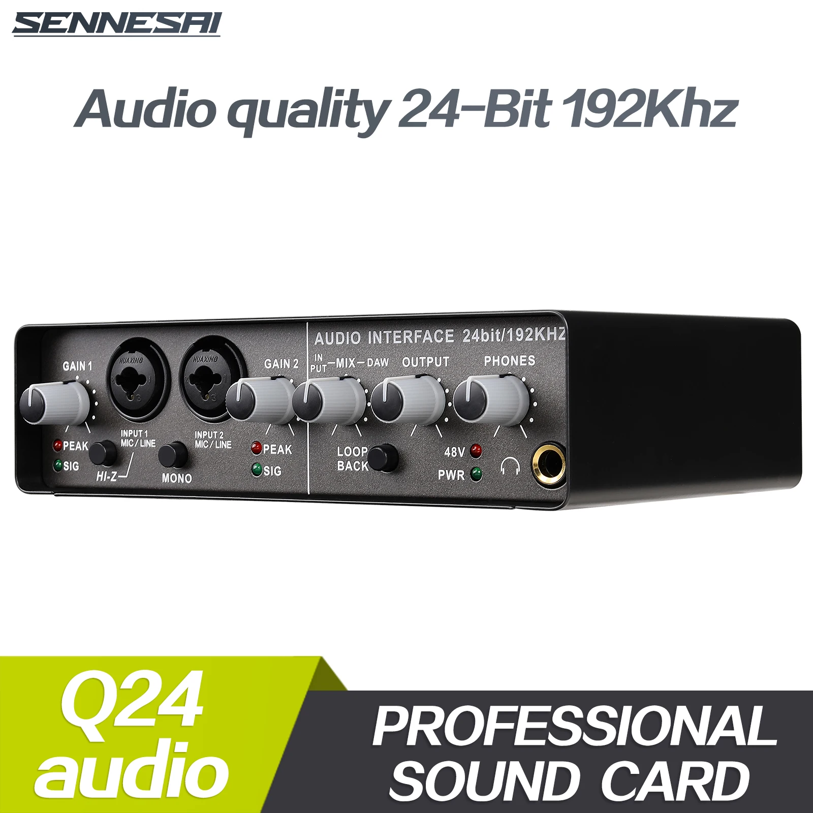 SENNESAI Q24 Audio Interface Sound Card with Monitoring,Electric Guitar Live Recording Singing Equipment Professional For Studio