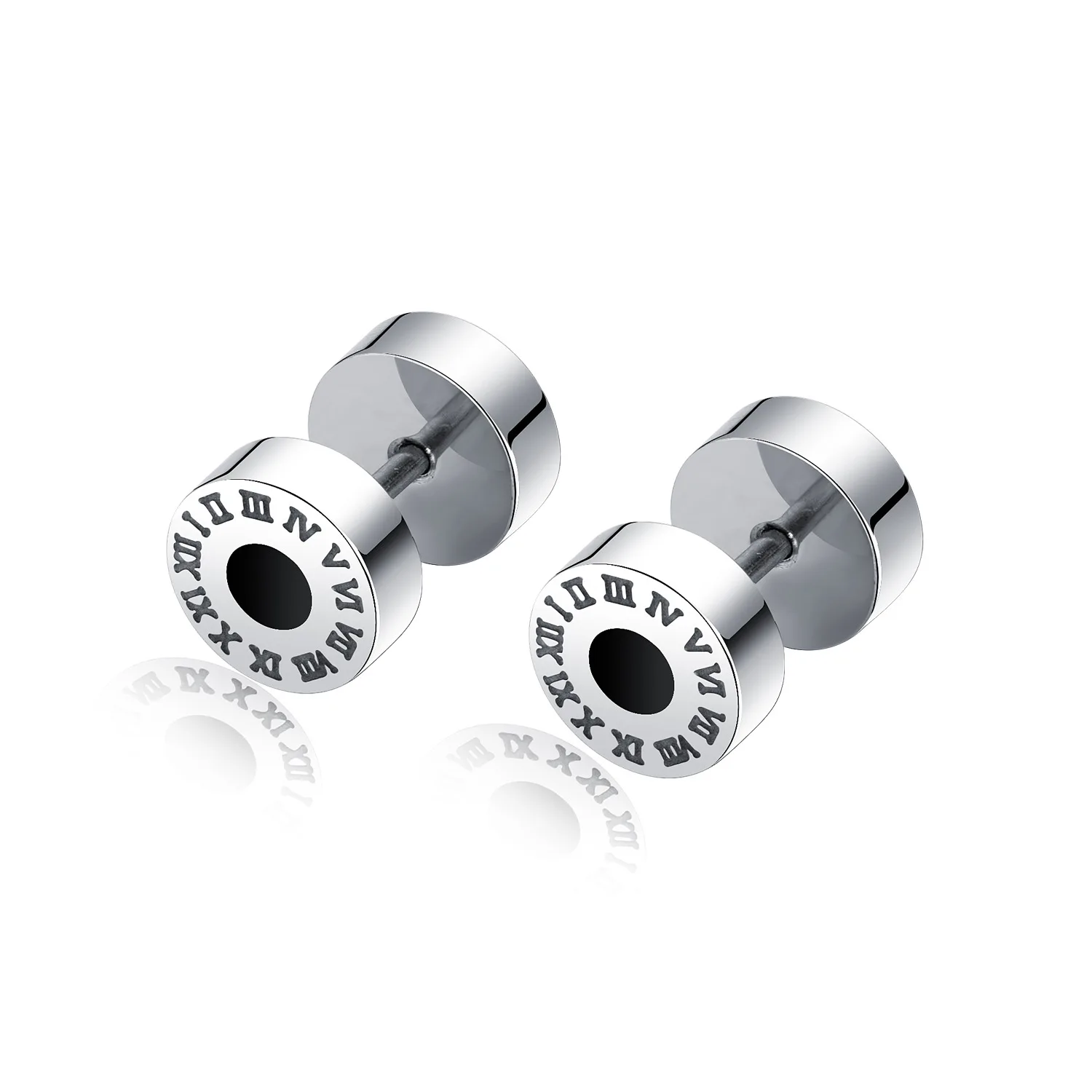

Roman numeral earrings Titanium steel men's stud earrings Personality versatile stainless steel dumbbell tide men's earrings