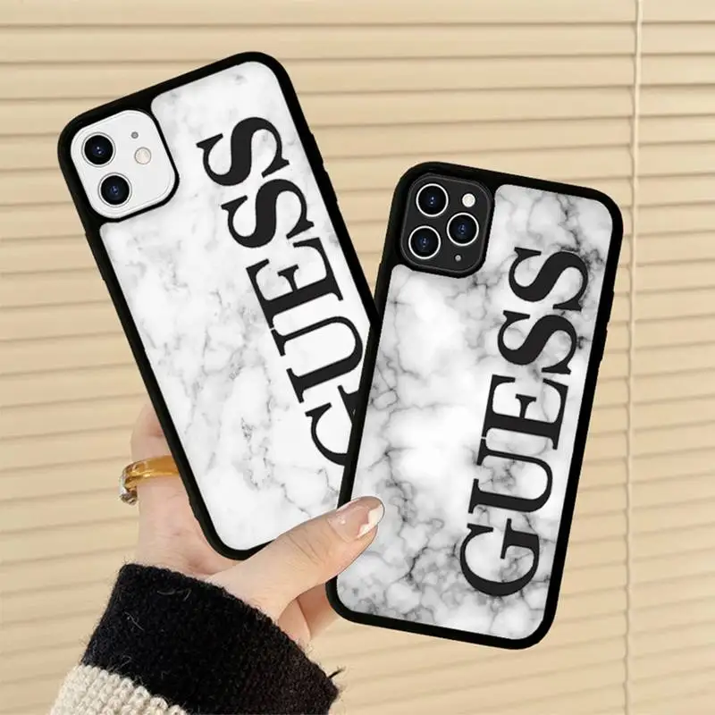 

Black Pale Pink Brand GUESS Marble Texture Design Phone Case Silicone PC+TPU Case for iPhone 11 12 13 Pro Max 8 7 6 Plus X SE XR