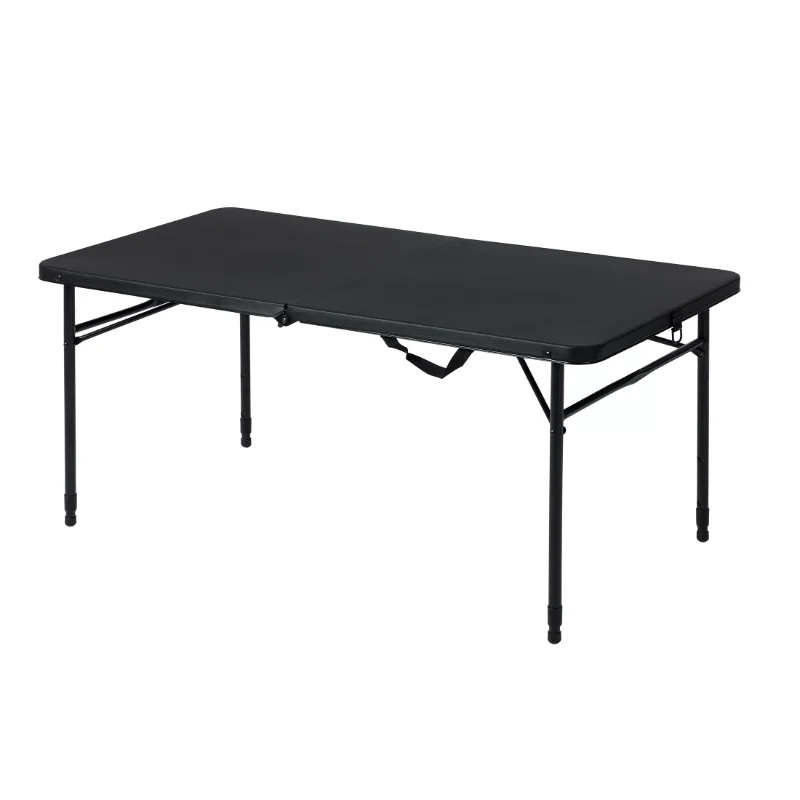 4 Foot Fold-In-Half Adjustable Table, Rich Black Folding Table Camping