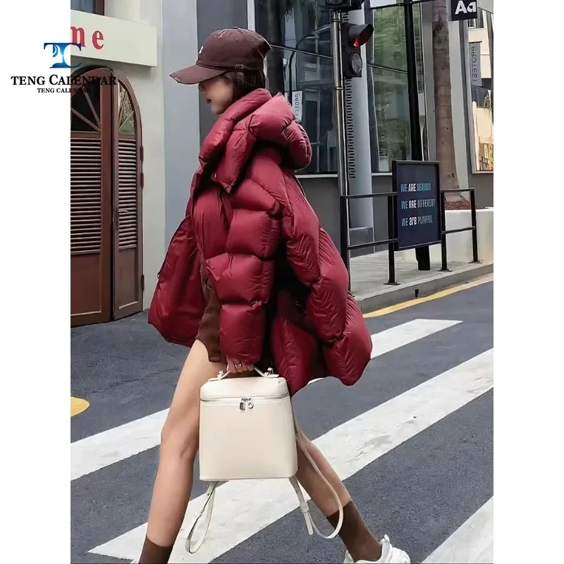 Модный пуховик Высококачественная брендовая красная короткая до средней длины