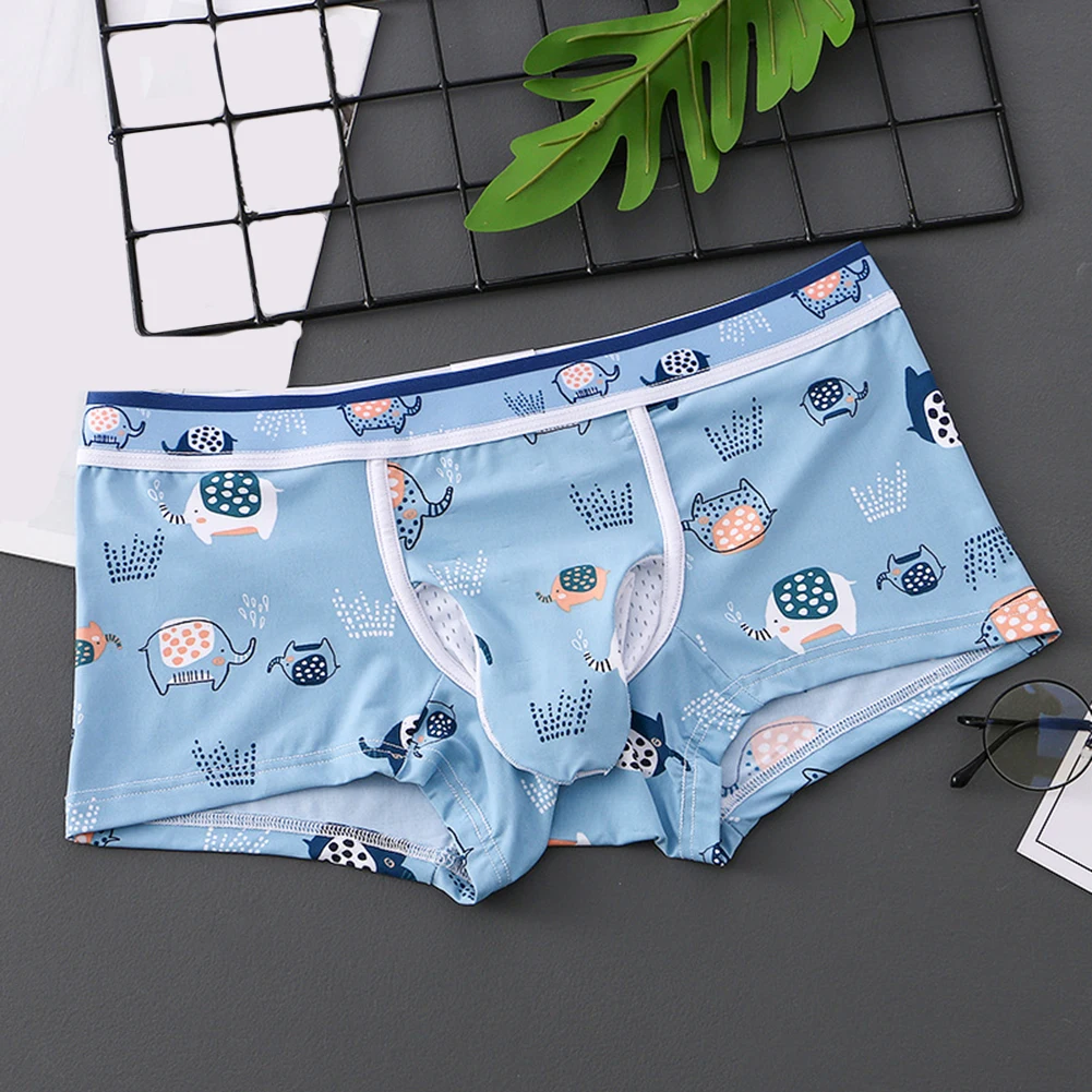 

Sexy Men Boxers Printed Cute Mid-rise Underwear Elephant Nose Men's Briefs Mesh Elasticity Shorts Underpants Thin Breath Panties