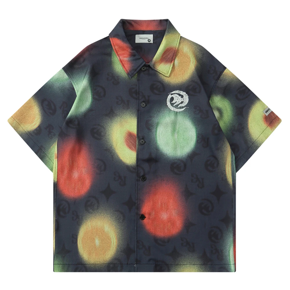 

Letterrs Embroidery Button Up Oversized Men's Shirts Short Sleeve Summer Loose Shirts for Man