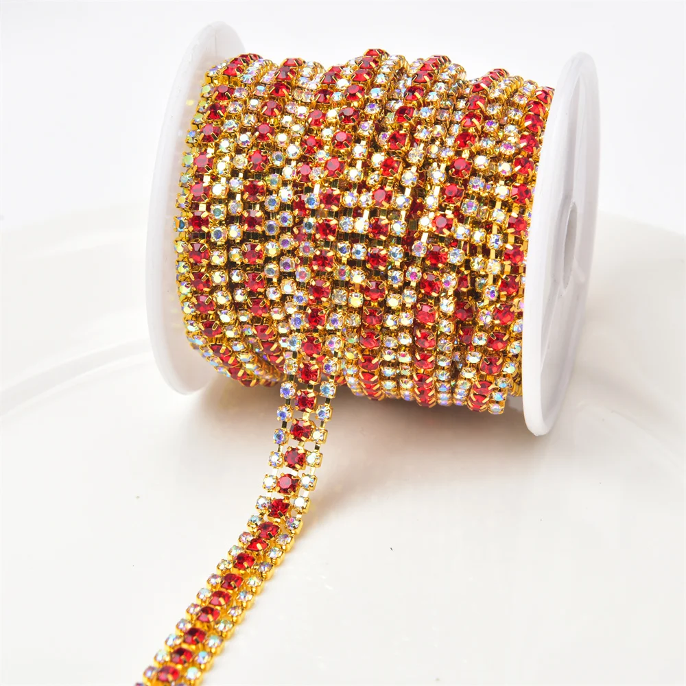 

5 Yard / Lot 3 Row Exquisite Crystal Rhinestone Close Chain Trim For Craft Art Decals Glass Diamond Decorative Diy Wedding Party