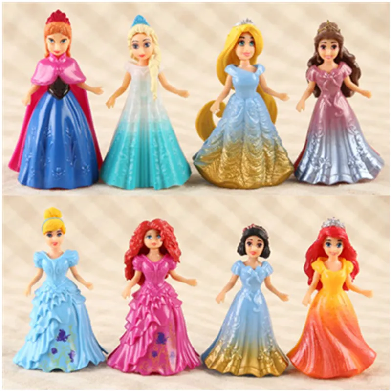 Disney 8 pz/set Magic Clip Dolls Dress Magiclip Princess figurine statua biancaneve Elsa Anna PVC Action Figures bambini migliori giocattoli