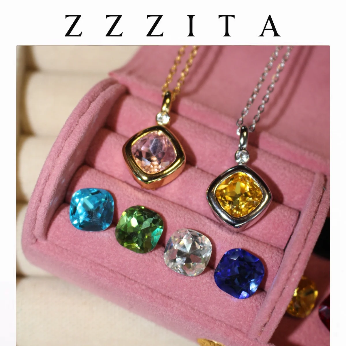 

(Send Colored Diamonds) 10 Square Love Can Change Color Diamond Pendant Necklace, A Senior Collarbone Chain