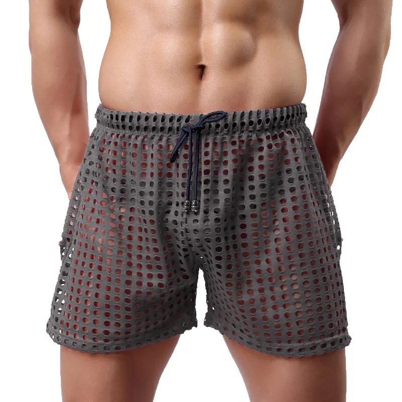 Men Mesh Underwear Sexy Boxers Gay Underpants Sleep Bottoms Low Waist Breathable See Through Penis Pouch Male Panties Shorts