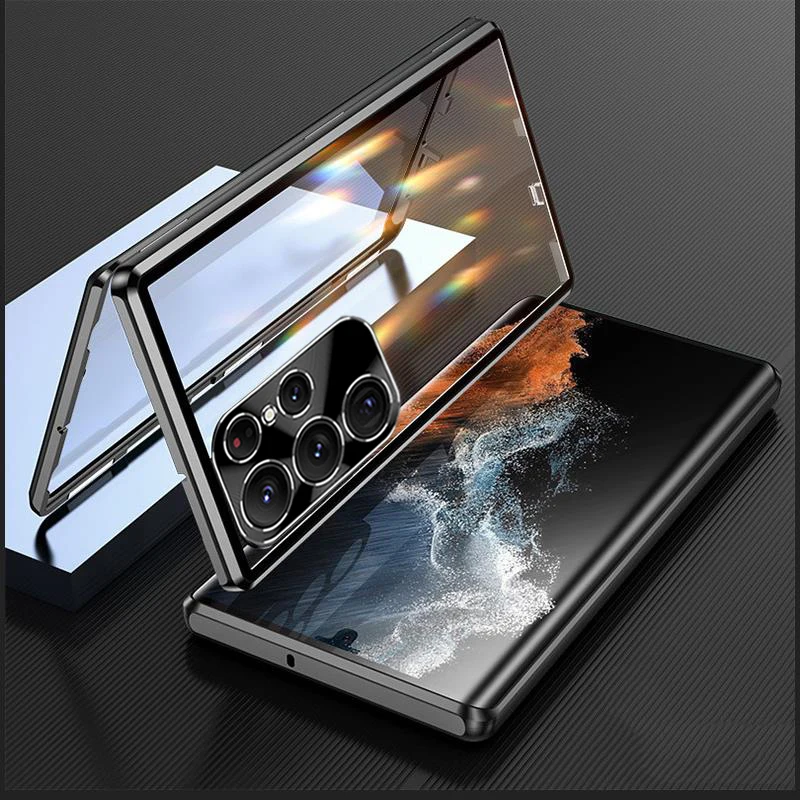 

For Samsung Galaxy S23 S22 S21 Ultra Case 360° Full Screen Protector Magnetic Magsafe Adsorption Metal Alloy Frame Glass Cover