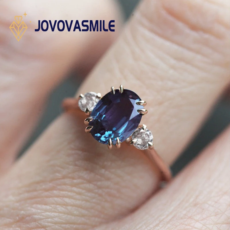

JOVOVASMILE Moissanite Wedding Ring 8x6mm Oval Lab Grown Color Change Alexandrite 14k Solid Rose Gold Unique Jewelry For Women