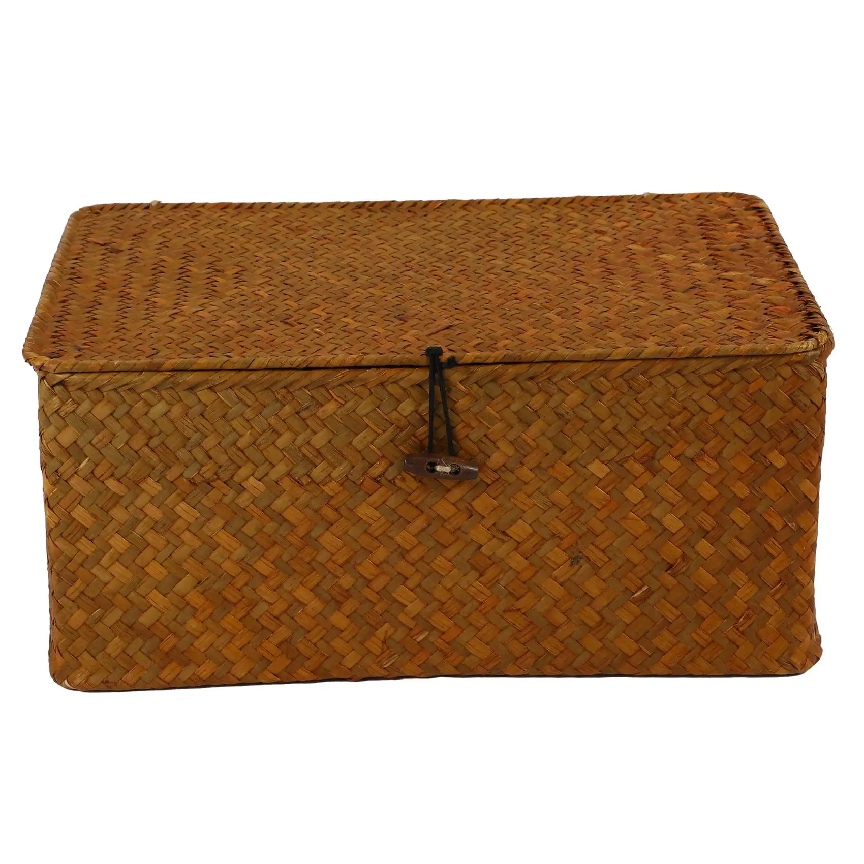 

Seagrass Storage Baskets with Lids, Woven Rectangular Basket Bins, Wicker Storage Organizer for Shelf, Set of 4