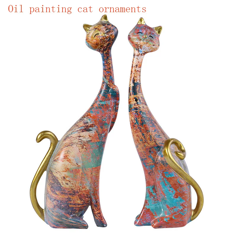 

European Style Creative Abstract Oil Painting Cat Decoration Holiday Gift Resin Crafts Bedroom Desktop Porch Cat Decoration