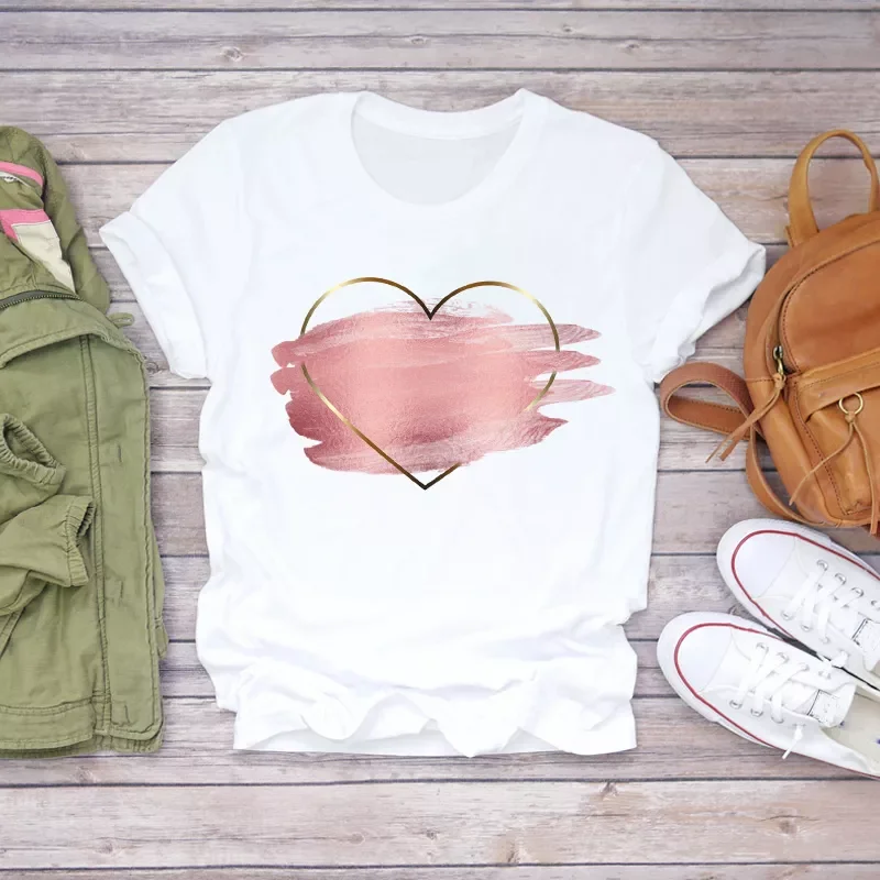 

2022New T-shirts Love Watercolor Heart 90s Printing Summer Autumn Print Lady Womens Stylish T Top Shirt Girl Tee T-Shirt