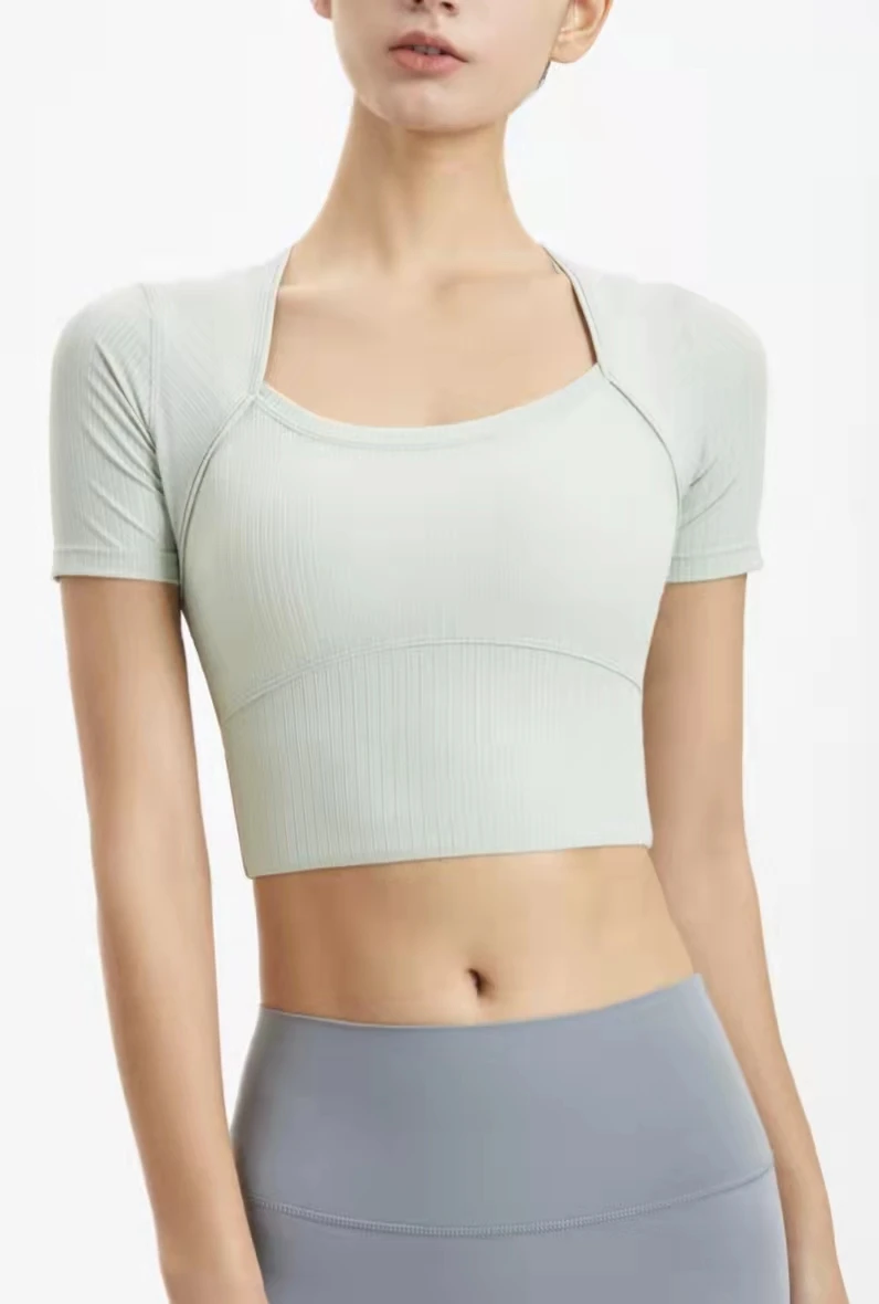 

Short navel yoga clothing running fitness yoga long-sleeved T-shirt 2022 new sports top loose breathable quick-drying