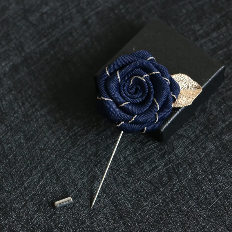 

i-Remiel High-end Ribbon Rose Brooch Leaf Flowers Long Needle Pins and Brooches for Men Suits Shirt Collar Jewelry Accessories