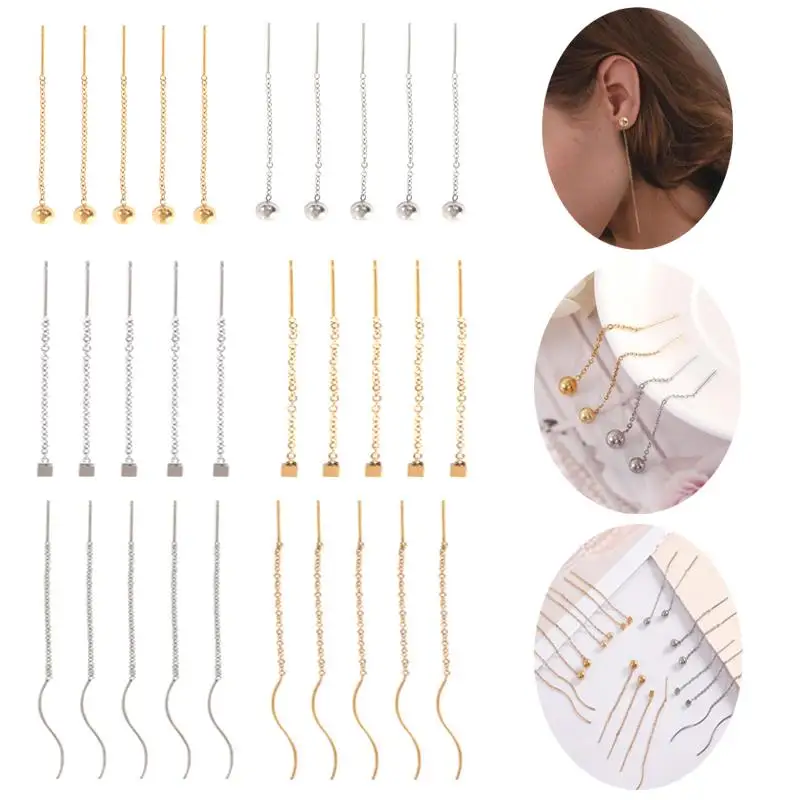 10pcs Stainless Steel Drop Earrings Ear Line 4cm Block Long Chain Ear Line S-Shaped Earrings Earwires For DIY Jewelry Making