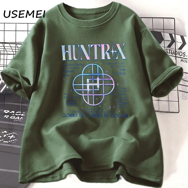 Фото Футболка Huntrix, летняя футболка с принтом, хлопковая футболка с короткими рукавами для женщин и девочек, модная уличная одежда с круглым вырезом, футболки с графикой, одежда №4
