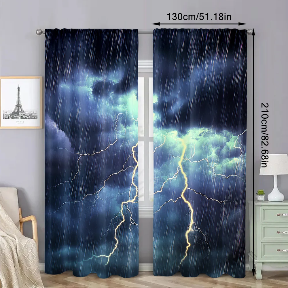 2 шт. занавеска Темные облака в небе с тяжелым дождем и громом молнией подходит