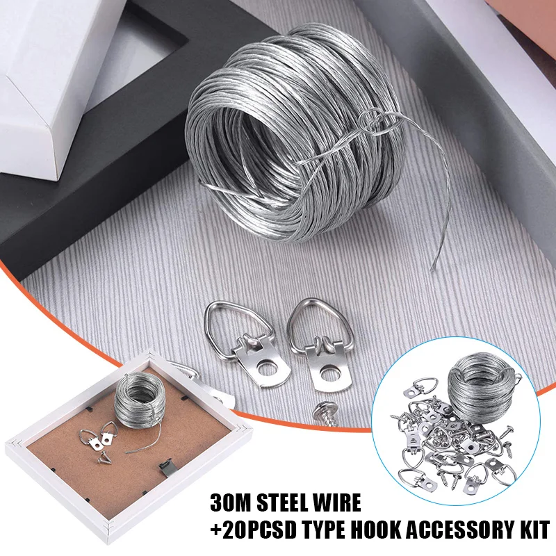 

Picture Hanging Kit 20pcs D-ring Picture Hangers With Screws Picture Hanger Wire For Home Office Workplace