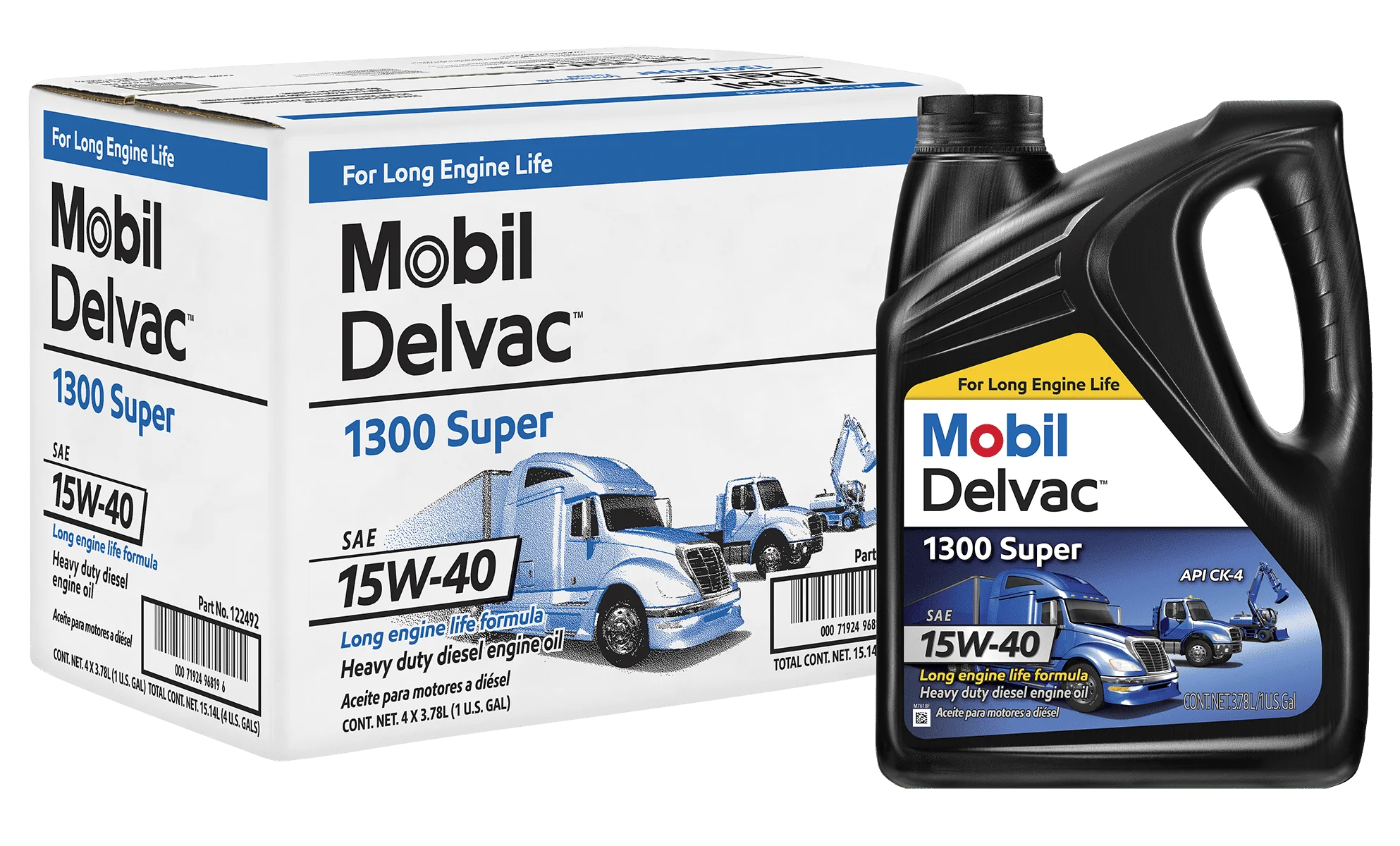 

Mobil Delvac 1300 Super Heavy Duty Synthetic Blend Diesel Engine Oil 15W-40, 1 Gal (4 pack)