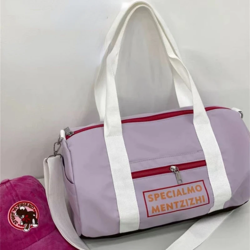 Xiuya Large Capacity Gym Shoulder Bag for Women Macaron Color Letter Nylon Sports Travel Handbag Lightweight Multifunctional Bag