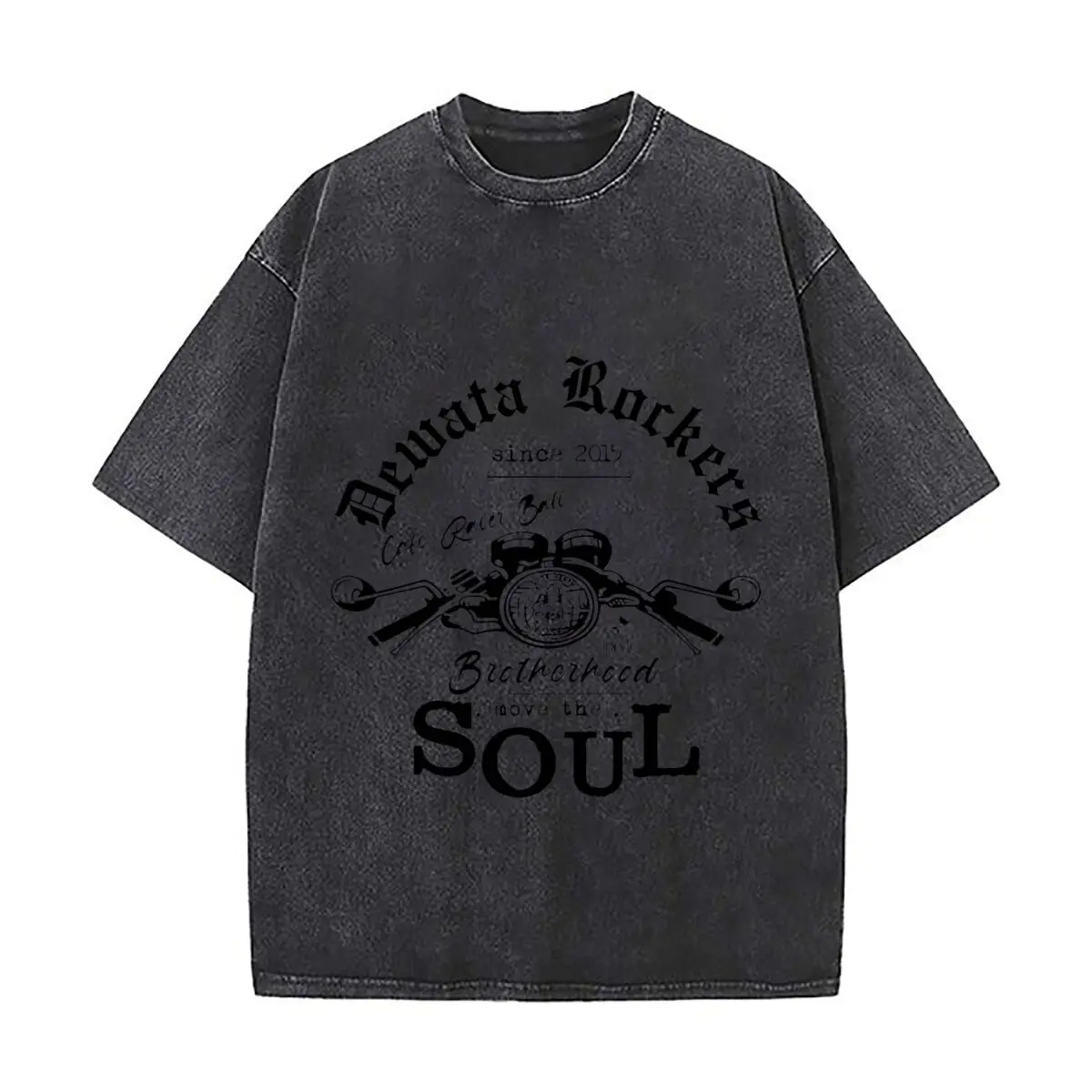 Фото Футболка Biker Brotherhood Rocker Soul Since 2015 Cafe Racer, винтажная, с коротким рукавом, свободного кроя, в уличном стиле №1
