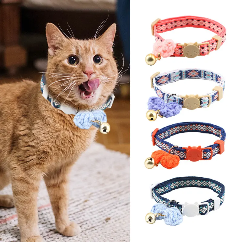 

Ошейник для кошек, стильное регулируемое ожерелье для домашних питомцев, мягкое быстросъемное, с колокольчиком, для щенков, котят, легкие аксессуары