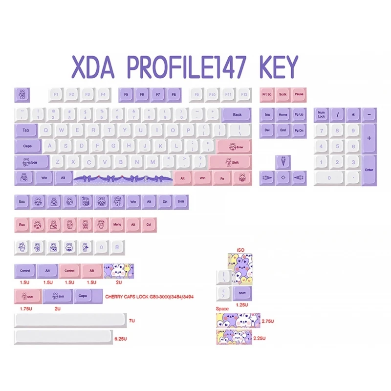 

147pcs Lavender Rabbit Keys PBT Dye Sublimation XDA Profile Keycaps for Mechanical Keyboard MX Switch GK61 64 84 Layout