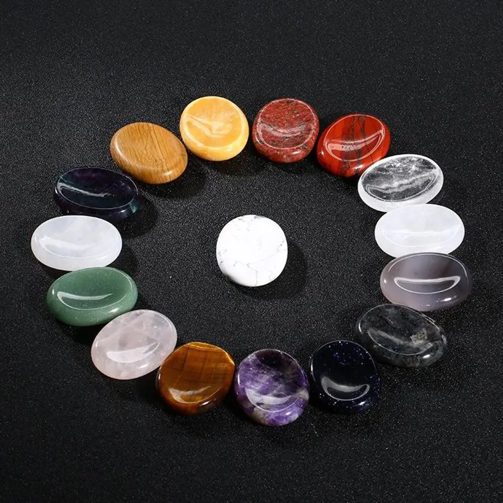 

35x45MM Oval Thumb Worry Stone Pocket Palm Gemstone Healing Crystal Chakra Reiki Meditation Treatment Spiritual Minerals 1-50PCS