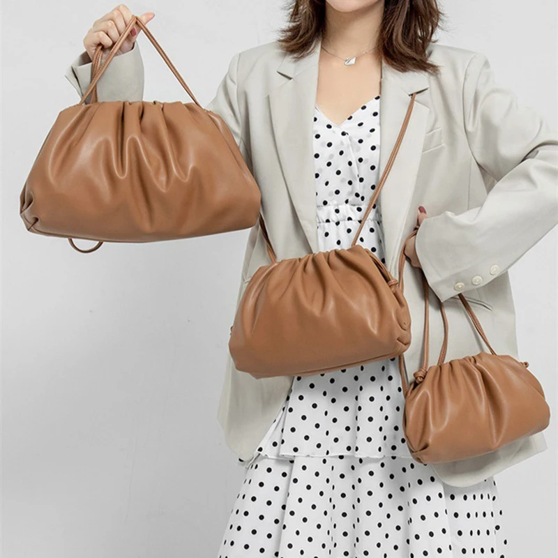 

Petscog Soft Leather Women's Shoulder Bag Dumpling Shape Cloud Handbag Luxury Brand Designer Clutch Bags Bolso Mujer 2022