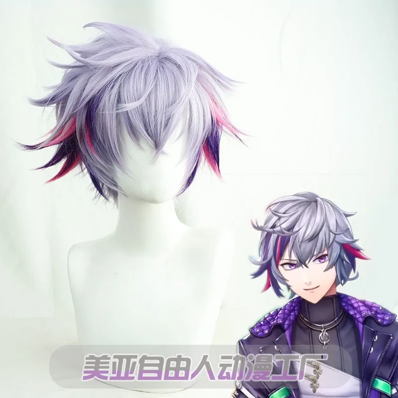 

Fuwa Minato Cosplay Wig Vtuber Youtuber Purple Mixed Short Anime Synthetic Hair Halloween Party Carnival Role Play + Wig Cap