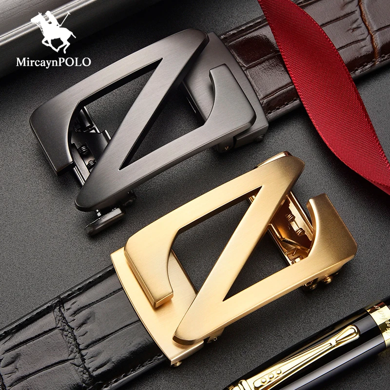 MircaynPOLO Mens Automatic Zinc Alloy Z Buckle Belts Quality Crocodile Pattern Cowhide Leather Belt Luxury Brand Male Waistband