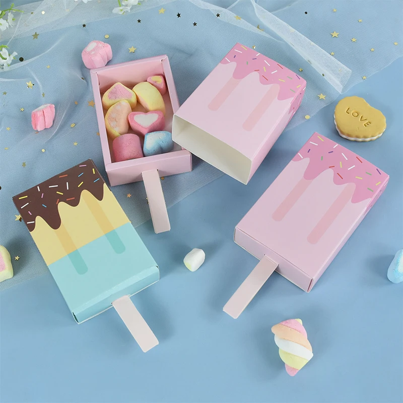 

4pcs Ice Cream Shape Candy Drawer Goodie Box Summer Cartoon Ice Cream Paper Gift Packaging Children Birthday Party Baby Shower