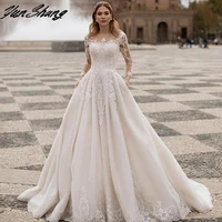 yunshang princess wedding dress 2022 a line sheer neck long sleeve lace embroidery sweep train bridal gown vestidos de noiva